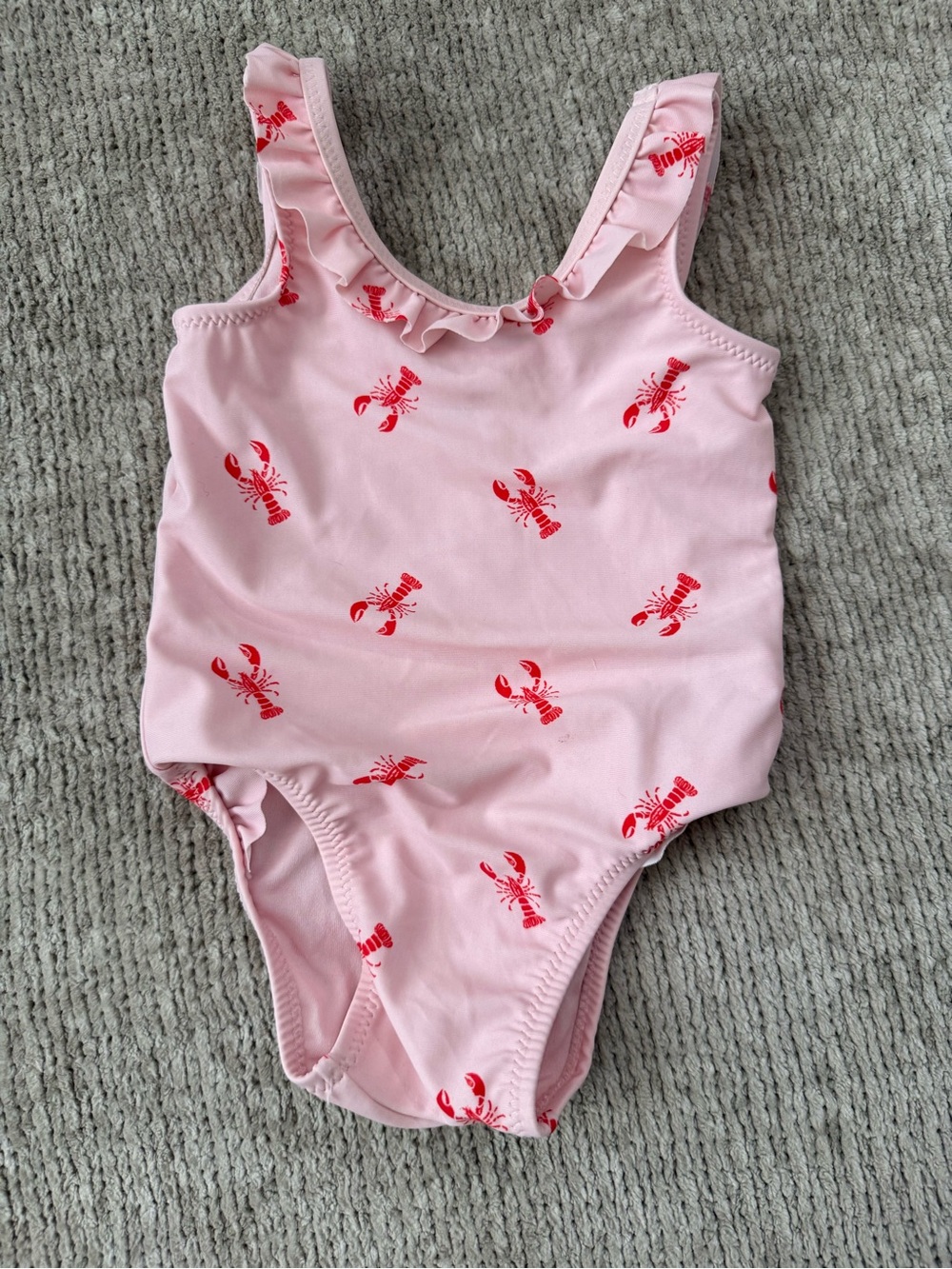 Old Navy Baby Girls Pink Lobster Ruffle One Piece Swimsuit 6-12 Months